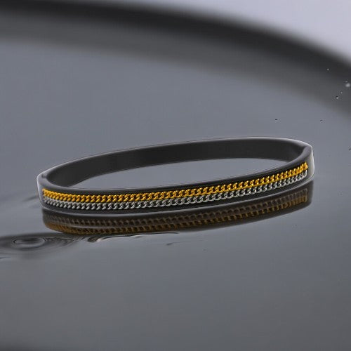 Pulsera negro con cadena bicolor REF. 7