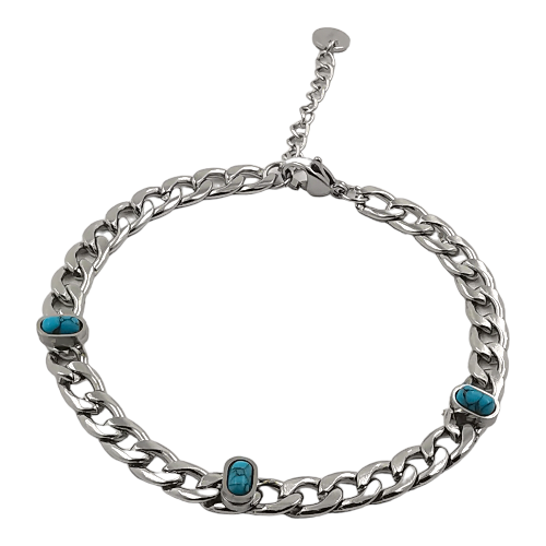 Pulsera Acero Plateado cadena con Turquesina REF.6