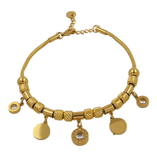 Pulsera Acero Dorado Num romanos circonitas REF. 6