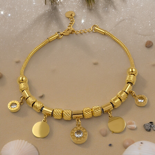 Pulsera Acero Dorado Num romanos circonitas REF. 6