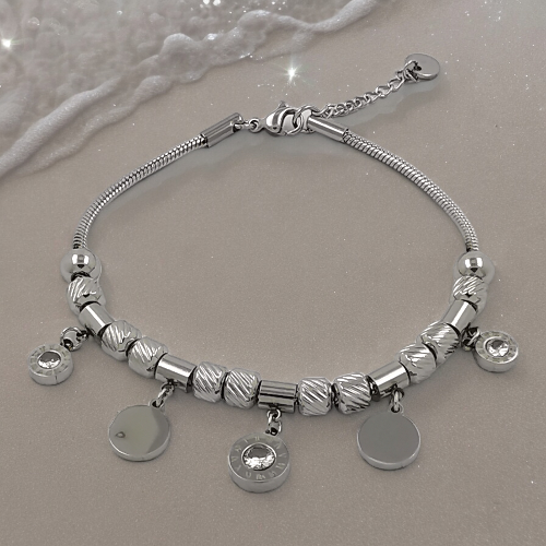 Pulsera Acero Plateado Num romanos circonitas REF6