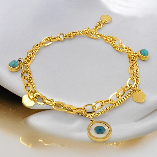 Pulsera Acero Dorado Doble cadena ojo REF.6