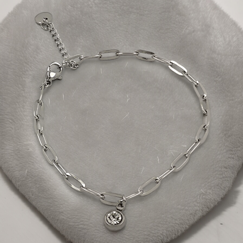 Pulsera Acero Plateado cadena + circonita REF 4