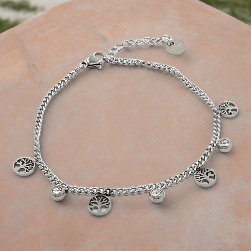 Pulsera Acero Plateado ARBOL VIDA CIRCONITA REF 4