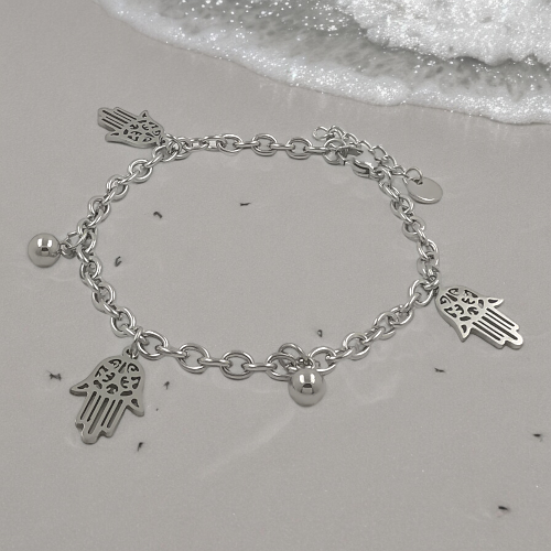 Pulsera Acero Plateado MANO FATIMA BOLA REF 4
