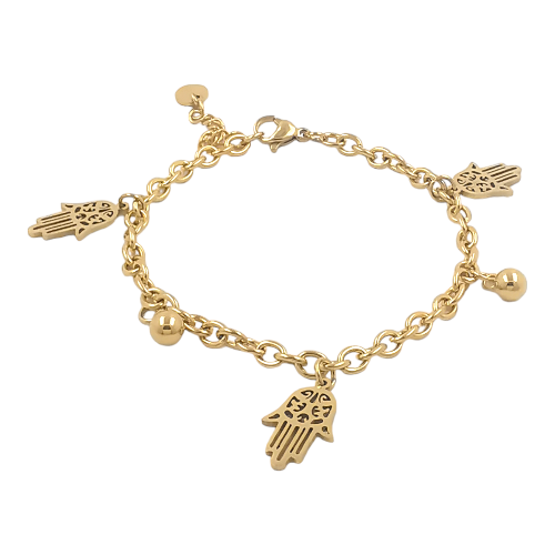 Pulsera Acero Dorado MANO FATIMA BOLA REF 4