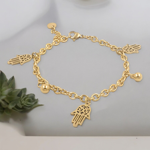 Pulsera Acero Dorado MANO FATIMA BOLA REF 4