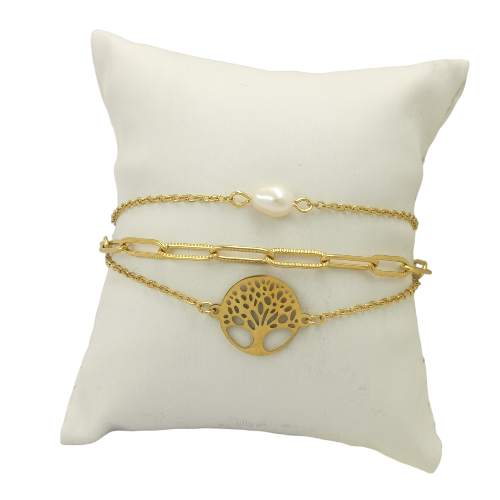 Pulsera Acero Dorado TRIPLE ARBOL VIDA REF 4