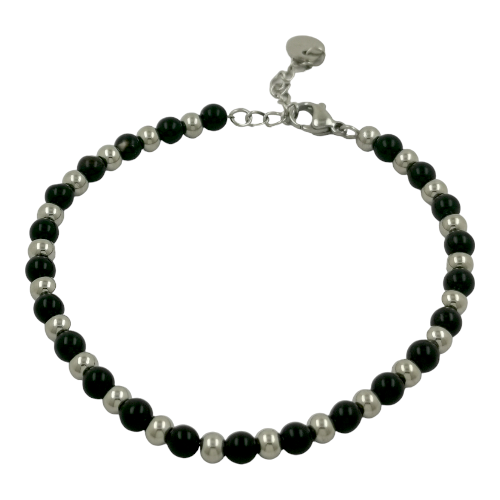 Pulsera Acero Plateado con mineral ONIX REF 4