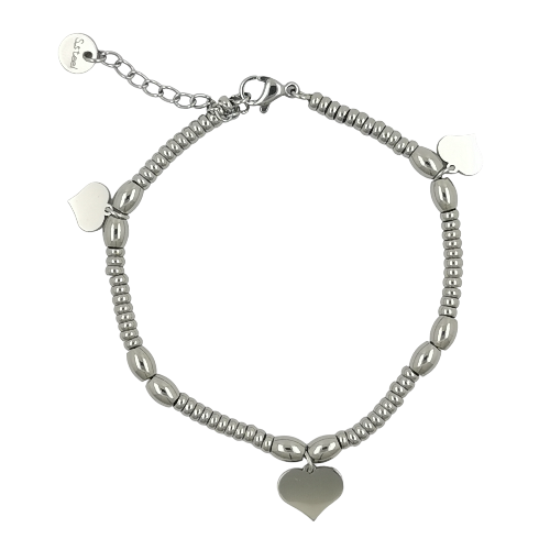 Pulsera Acero Plateado CORAZÓN LISO AROS REF 5