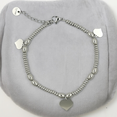 Pulsera Acero Plateado CORAZÓN LISO AROS REF 5