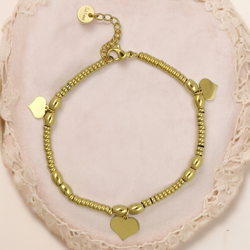 Pulsera Acero Dorado CORAZÓN LISO AROS REF 5