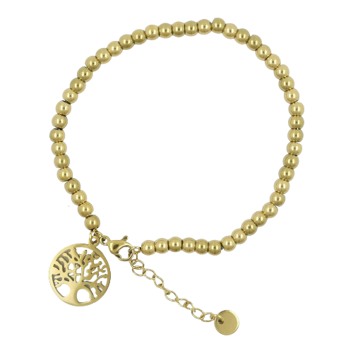 Pulsera Acero DoradoARBOL DE LA VIDA BOLAS REF 5