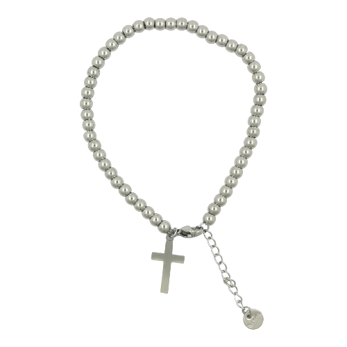 Pulsera Acero Plateado CRUZ LISA BOLAS REF 5