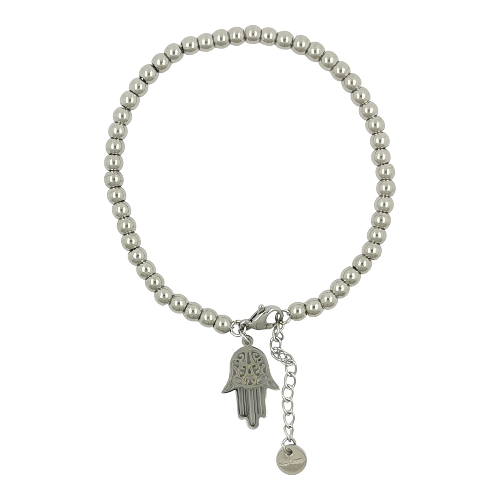 Pulsera Acero Plateado MANO DE FATIMA BOLAS REF 5