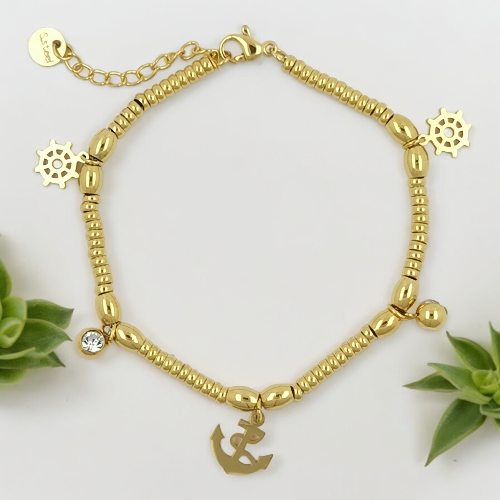 Pulsera Acero Dorado ANCLA TIMÓN REF 5