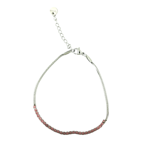 Pulsera Acero Plateado FINA TIRA CIRCONITA ROSA -5