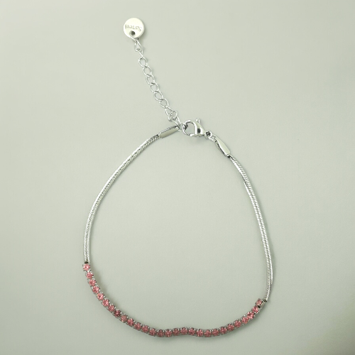 Pulsera Acero Plateado FINA TIRA CIRCONITA ROSA -5