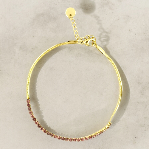 Pulsera Acero Dorado FINA TIRA CIRCONITA ROSA - 5