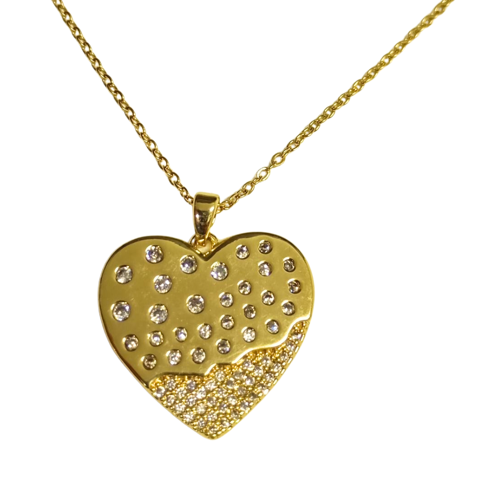 Colgante Acero dorado Corazón circonitas Mod. 01