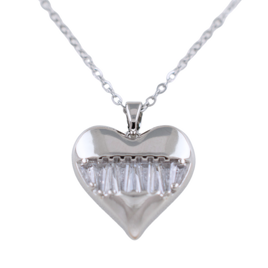 Colgante Acero plateado Corazón circonita Mod. 14