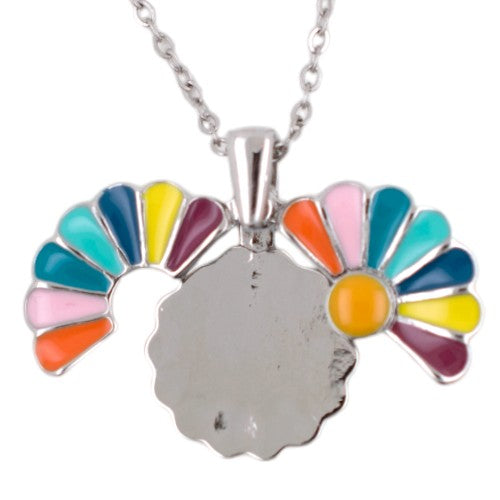 Colgante Acero Plateado Flor Colores
