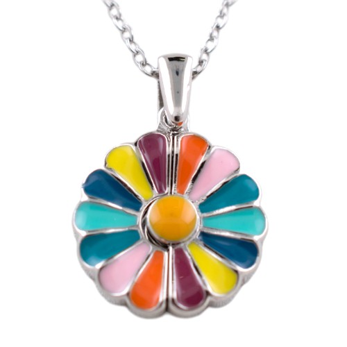 Colgante Acero Plateado Flor Colores