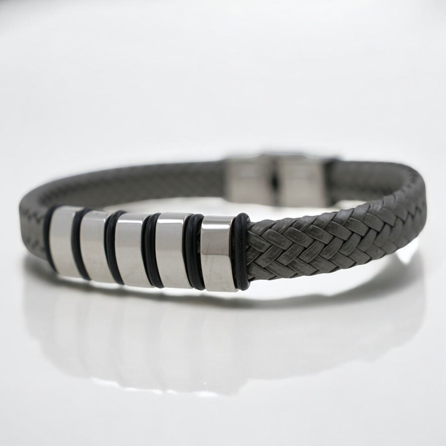 Pulsera acero polipiel Hombre 73 trenzado