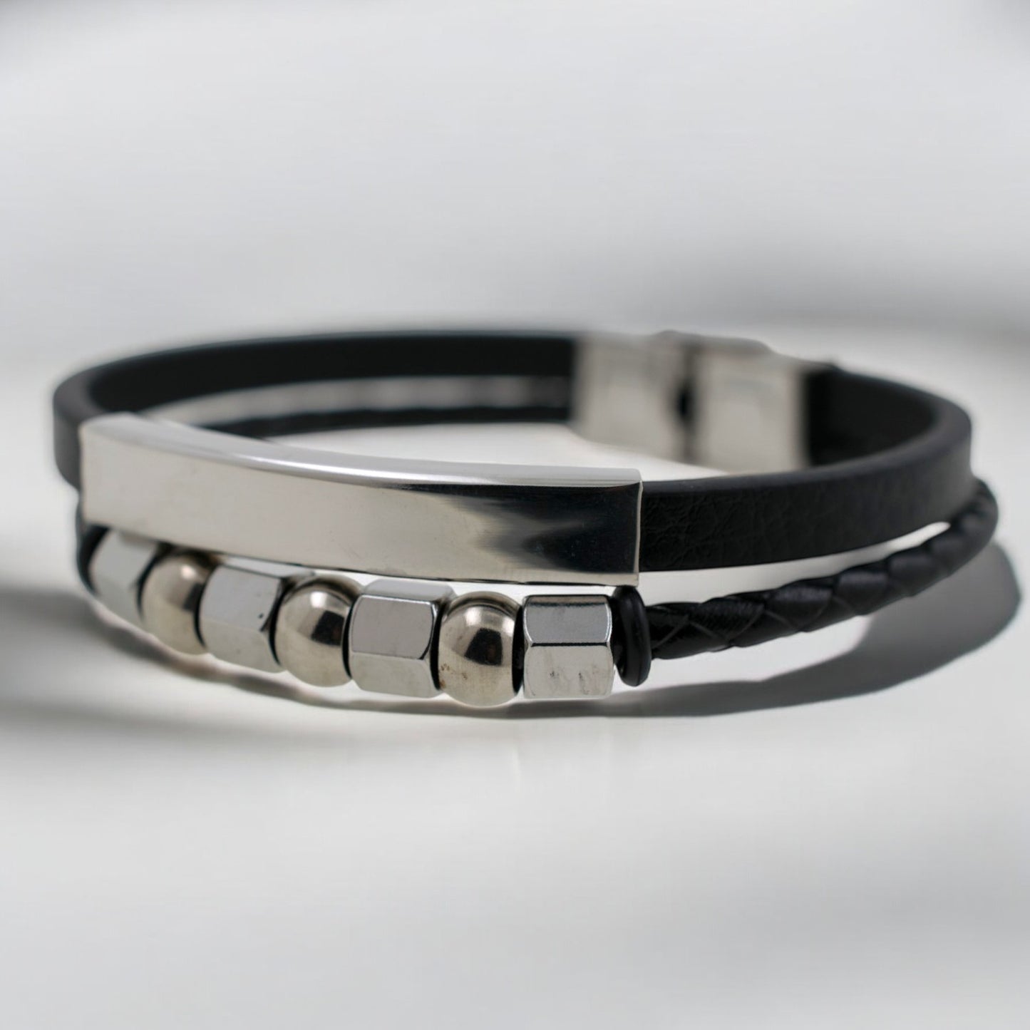 Pulsera acero polipiel Hombre 74