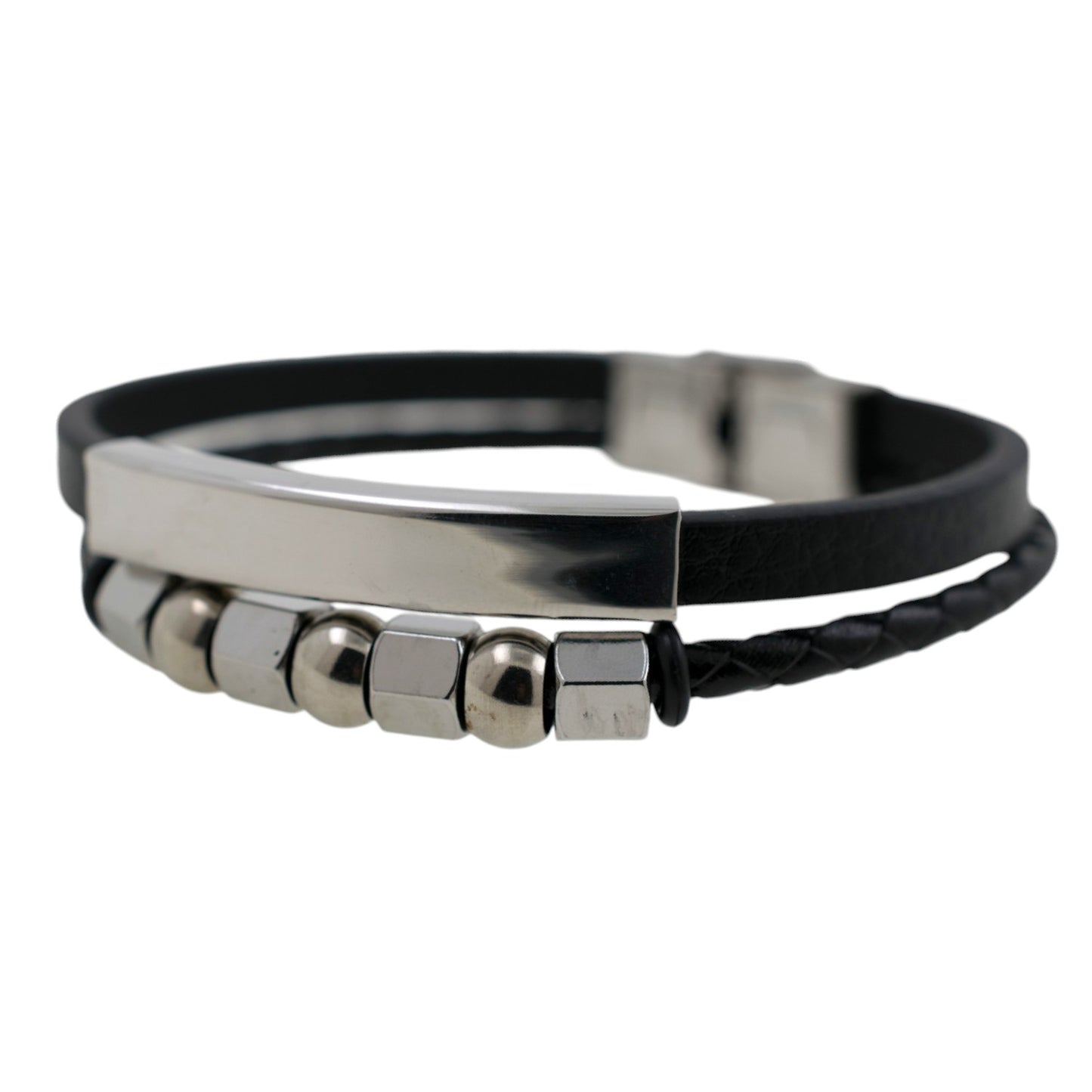 Pulsera acero polipiel Hombre 74