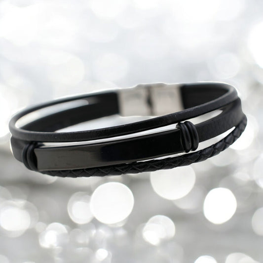Pulsera acero polipiel Hombre 75 Triple negra