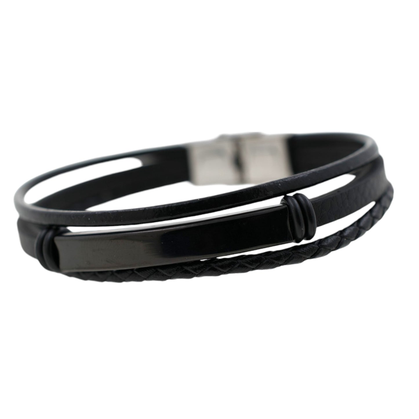 Pulsera acero polipiel Hombre 75 Triple negra