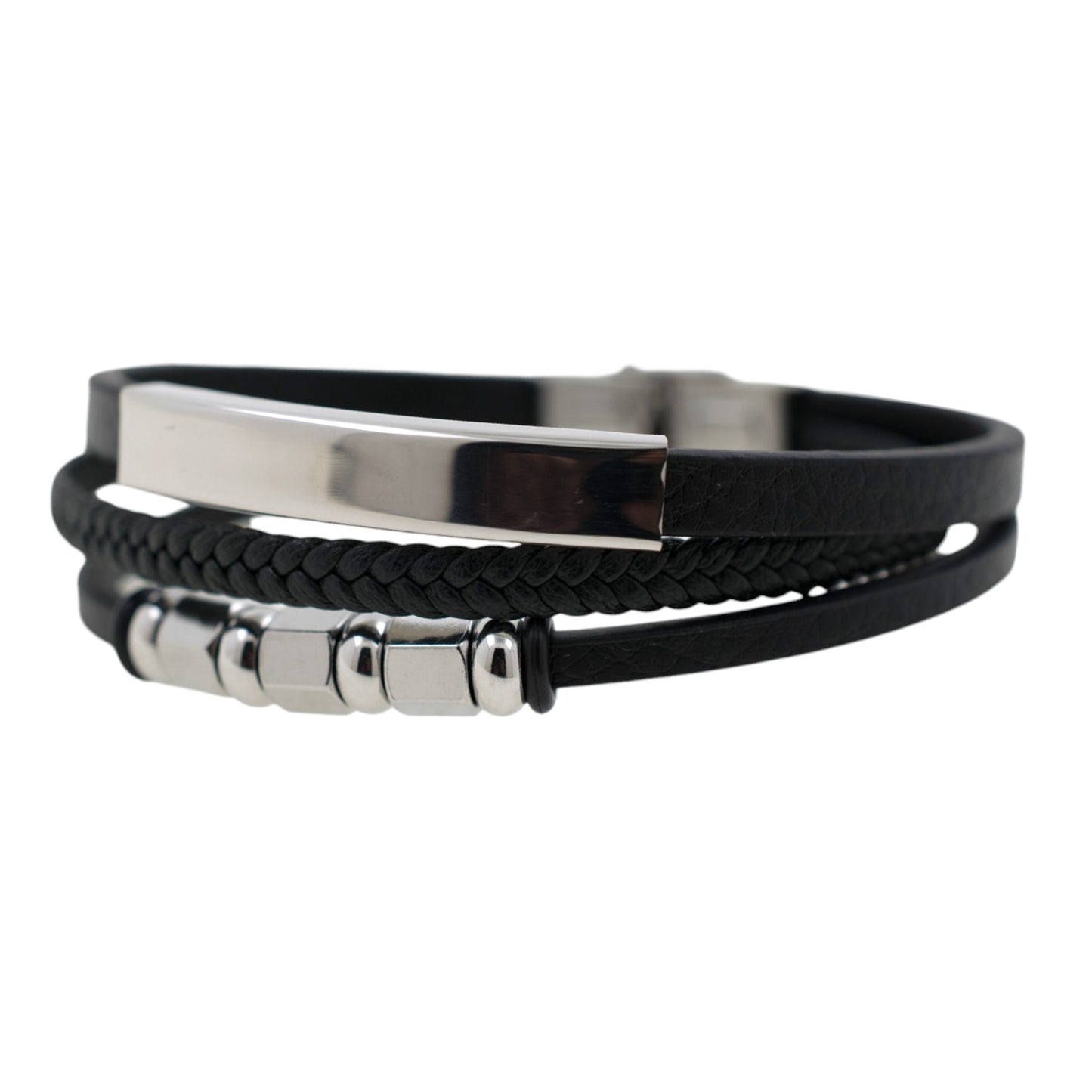 Pulsera acero polipiel Hombre 77