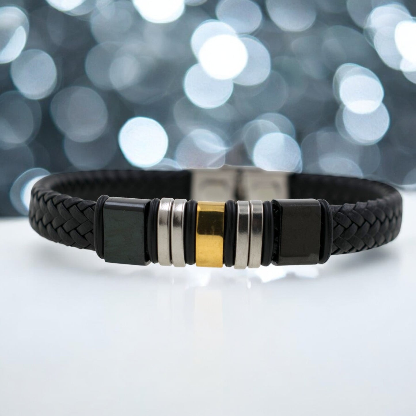 Pulsera acero polipiel Hombre 78