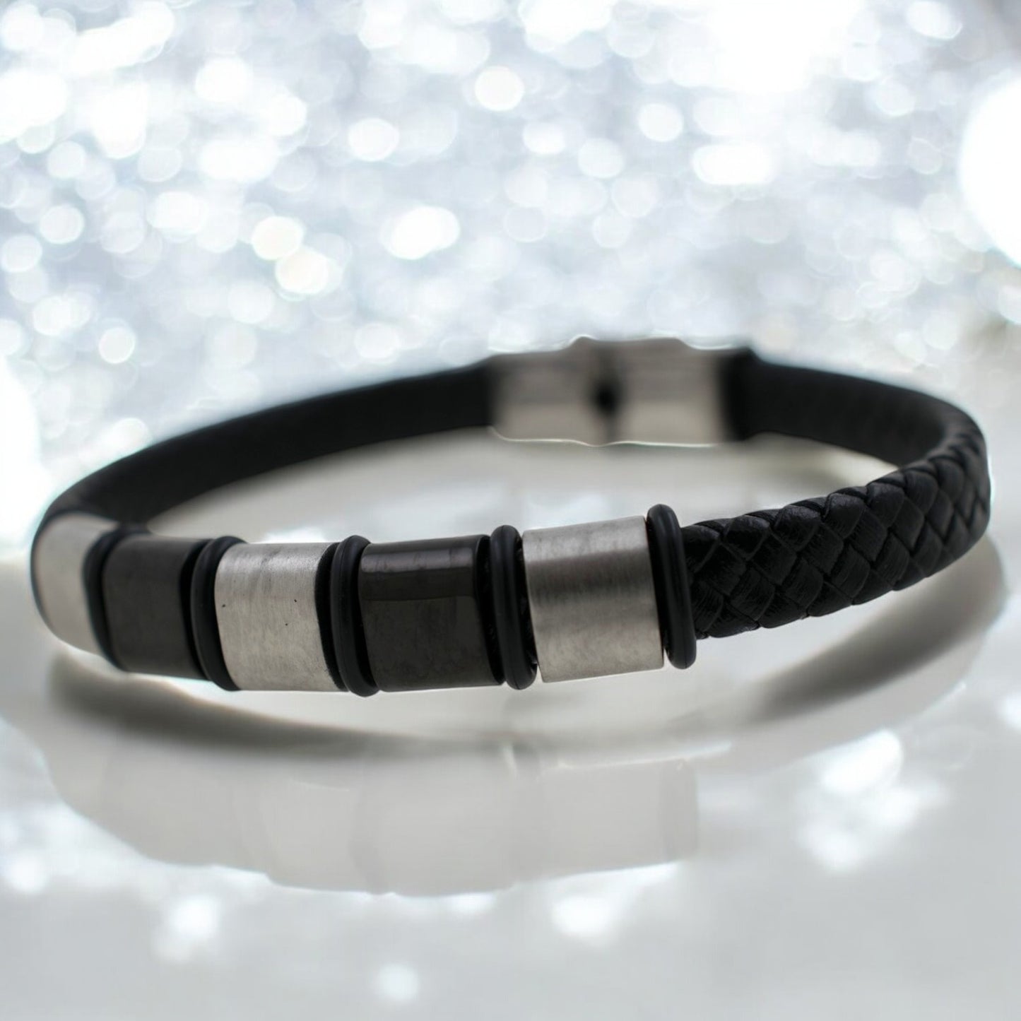 Pulsera acero polipiel Hombre 80