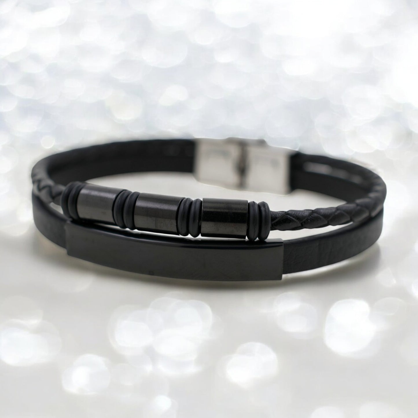 Pulsera acero polipiel Hombre 82