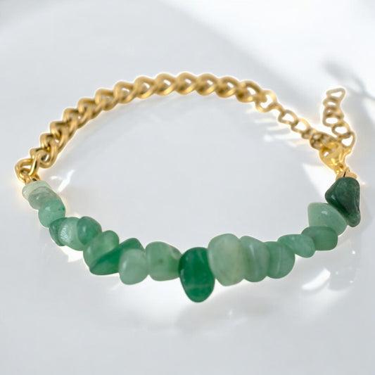 Pulsera acero dorado Chip minerales Aventurina