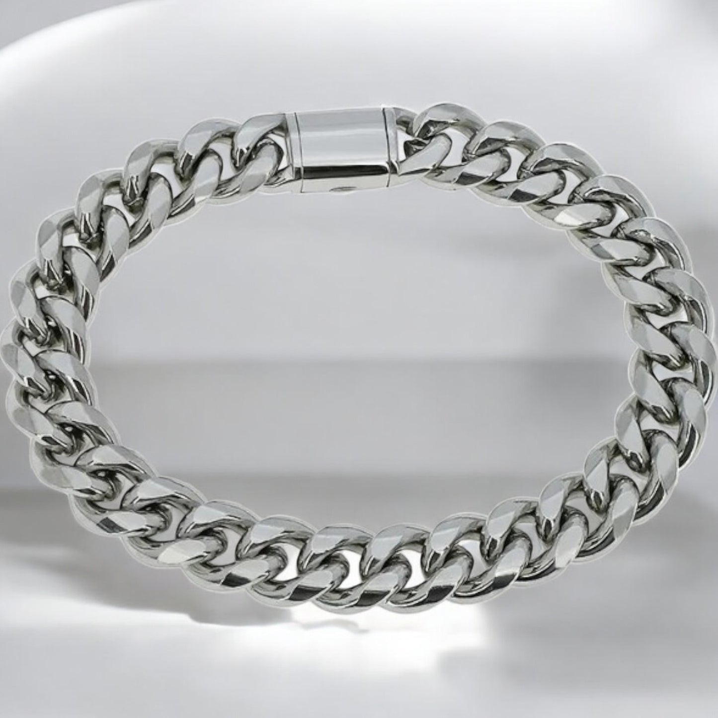 Pulsera Acero Plateado cadena Cubana Hombre