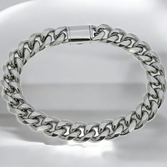 Pulsera Acero Plateado cadena Cubana Hombre