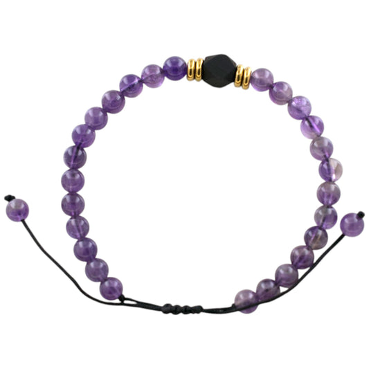 Pulsera ajustable Amatista con Azabache REF. 7