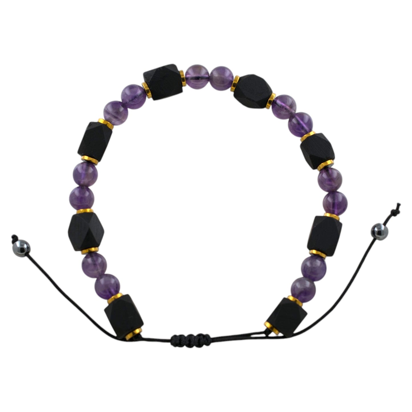 Pulsera ajustable Amatista con Azabache REF. 9