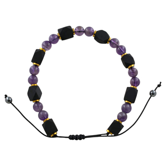 Pulsera ajustable Amatista con Azabache REF. 9