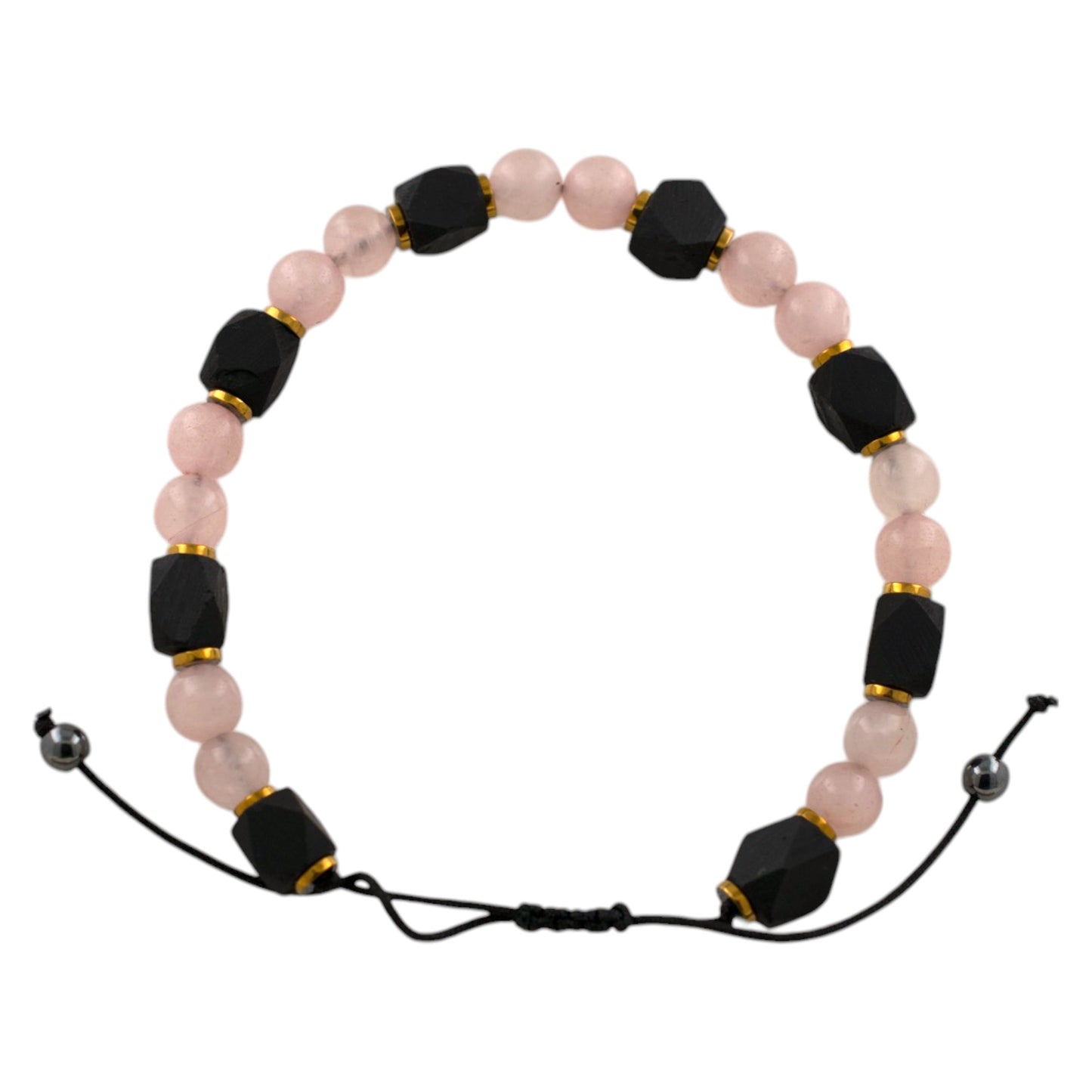 Pulsera ajustable Cuarzo Rosa con Azabache REF. 9