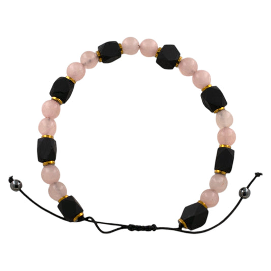 Pulsera ajustable Cuarzo Rosa con Azabache REF. 9