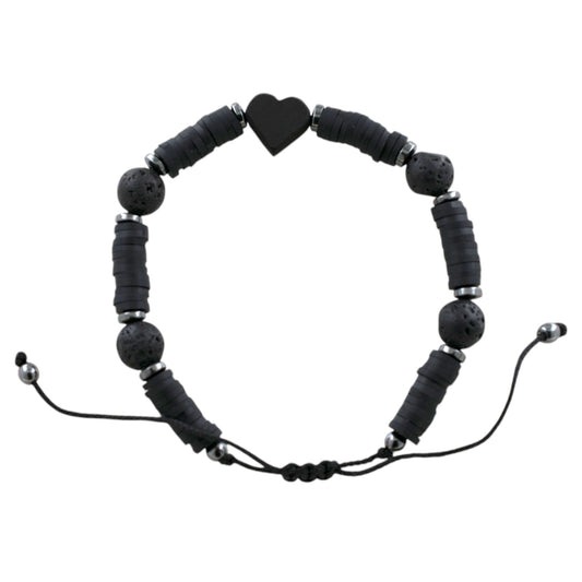 Pulsera ajustable con Lava y Azabache Corazón REF5