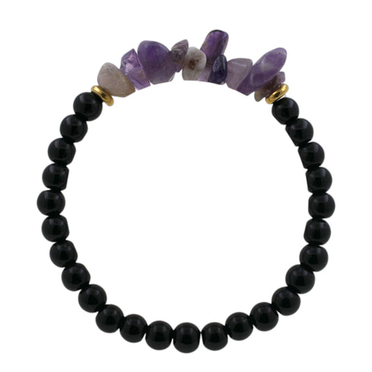 Pulsera Mineral Obsidiana Chips Amatista REF. 4