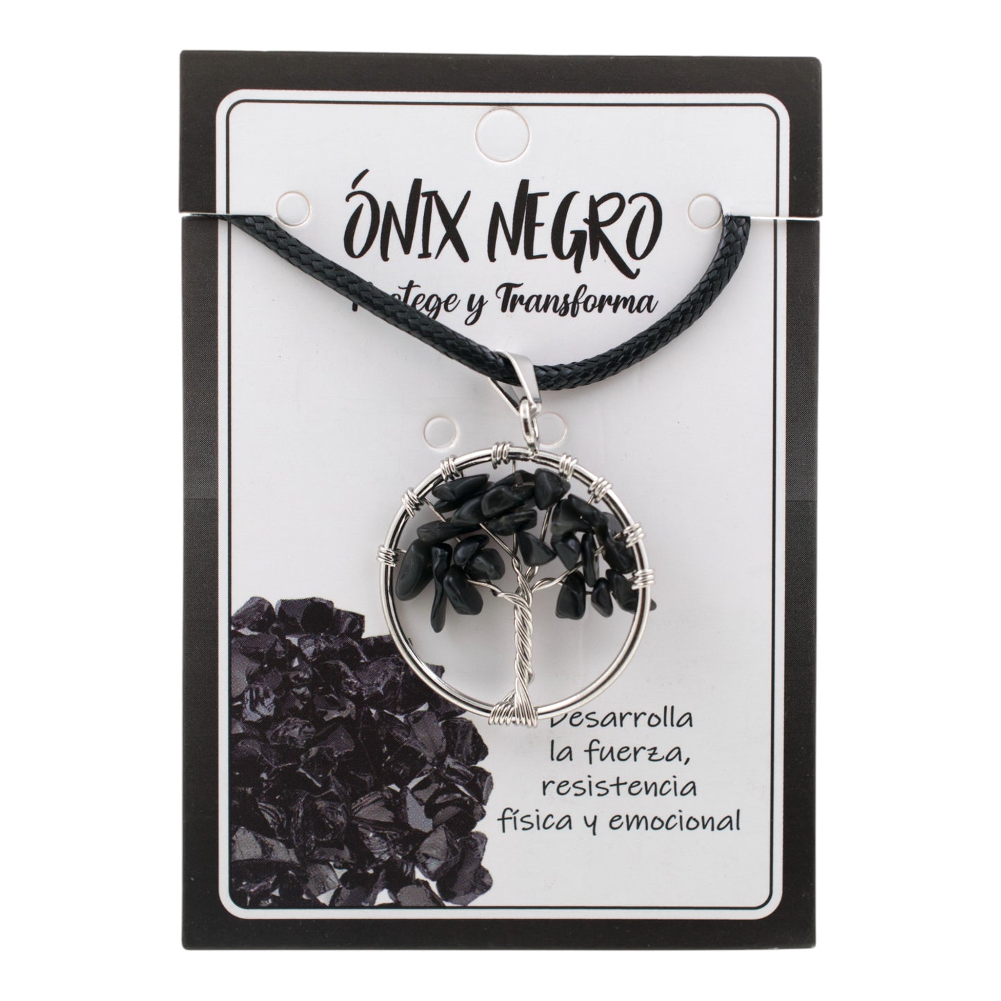 Colgante Árbol de la Vida Ónix Negro Plateado REF4
