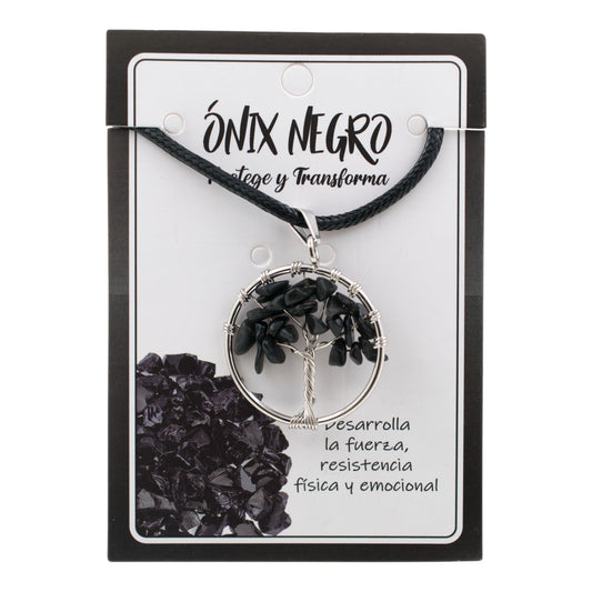 Colgante Árbol de la Vida Ónix Negro Plateado REF4