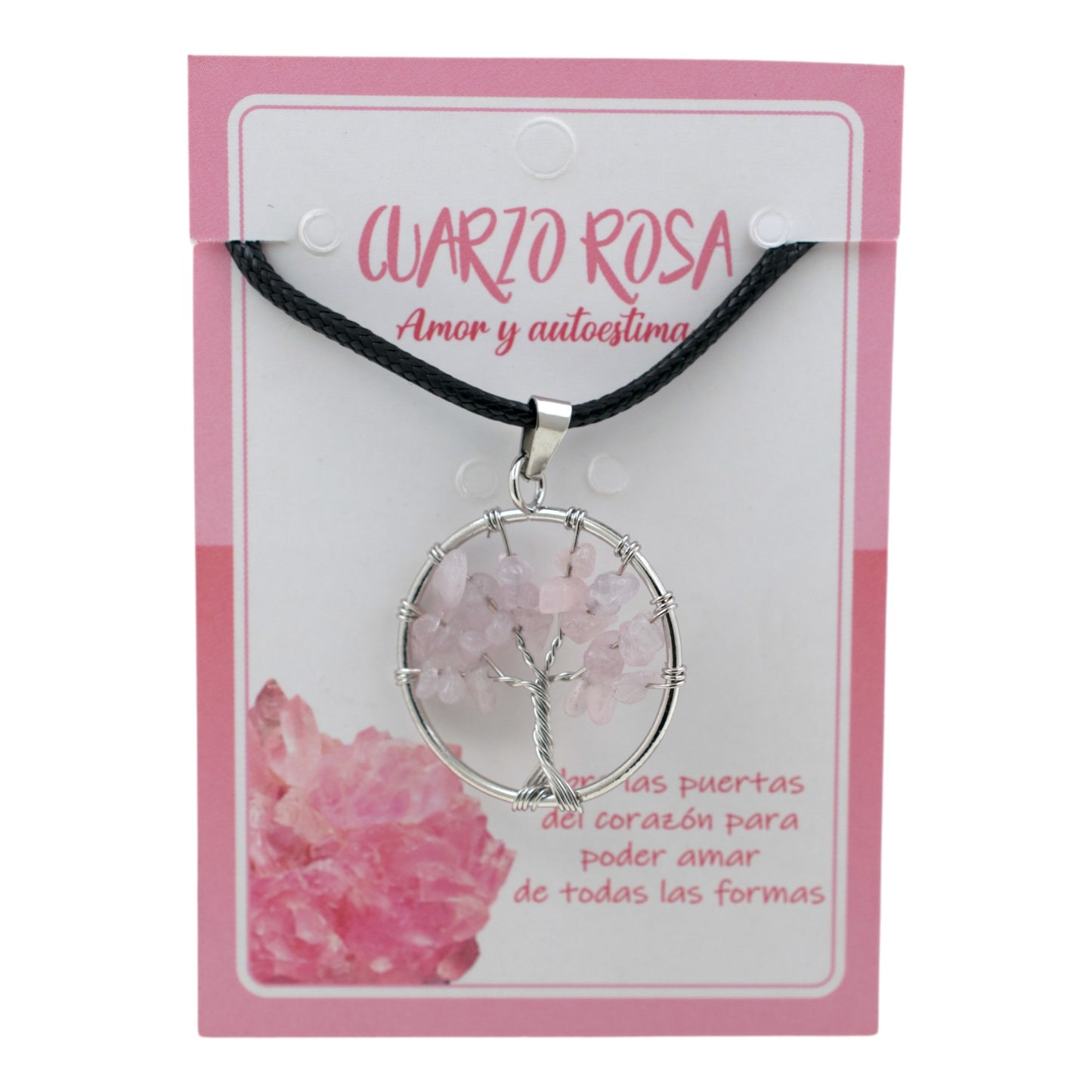 Colgante Árbol de la Vida Cuarzo Rosa PlateadoREF4