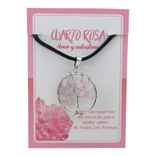 Colgante Árbol de la Vida Cuarzo Rosa PlateadoREF4